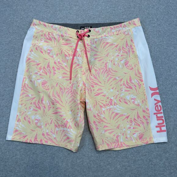 Hurley Swim Tropical Escape Paradise Board Shorts Mens 38 Yellow Pink Stretchy - Picture 1 of 10